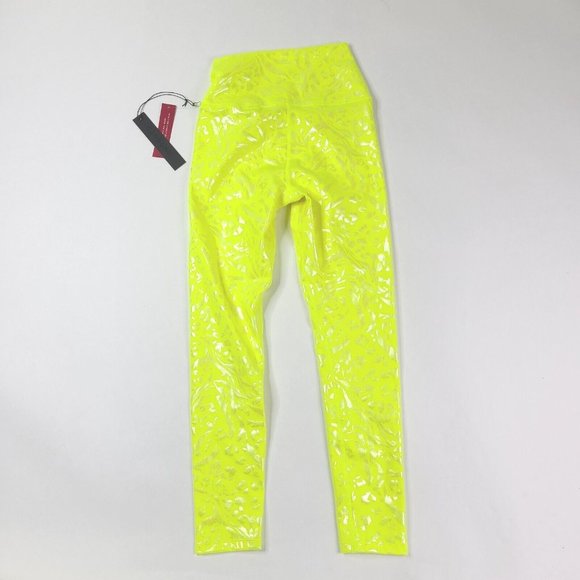 CARBON38 Neon Iridescent Yellow High Rise Leggings - Picture 2 of 4
